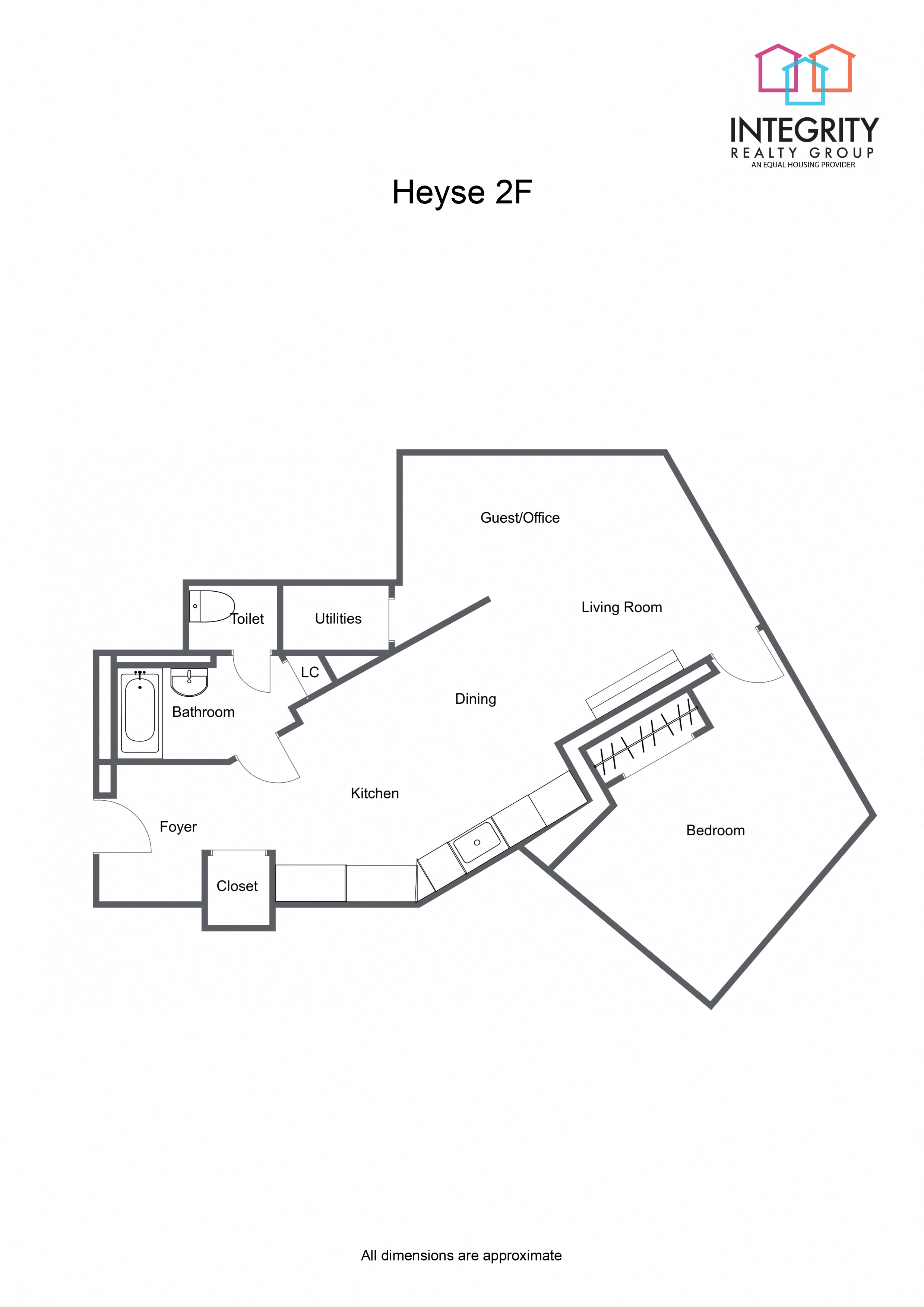 Floor plan for 1 bed, 1 bath, 875 sqft